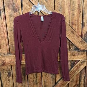 American apparel maroon top long sleeve low cut front size large